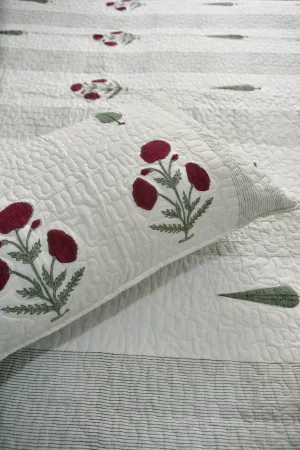 Red Poppy Quilted Bedcover | Hand-Blocked Design | Premium luxury