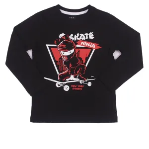 REDTAG Black Graphic T-Shirt for Boys