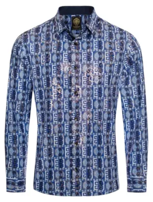 Royal Blue Paisley Luxury Design Men's Long Sleeve Vintage Shirt Regular-Fit Style No: 2421
