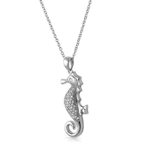 Silver Cubic Zirconia Seahorse Charm Necklace