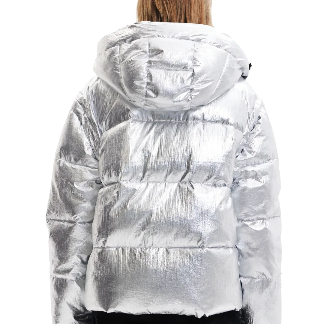 Silver Detachable Sleeve Quilted Jacket/Vest