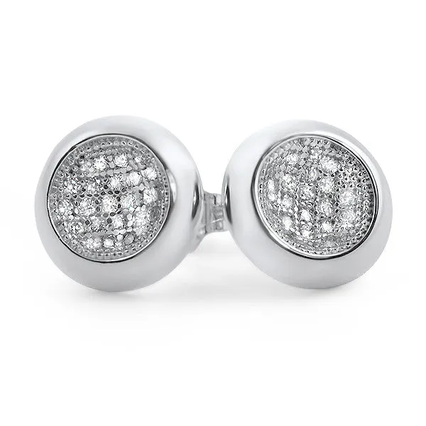 Silver Round Polished Micropave CZ Stud Earrings