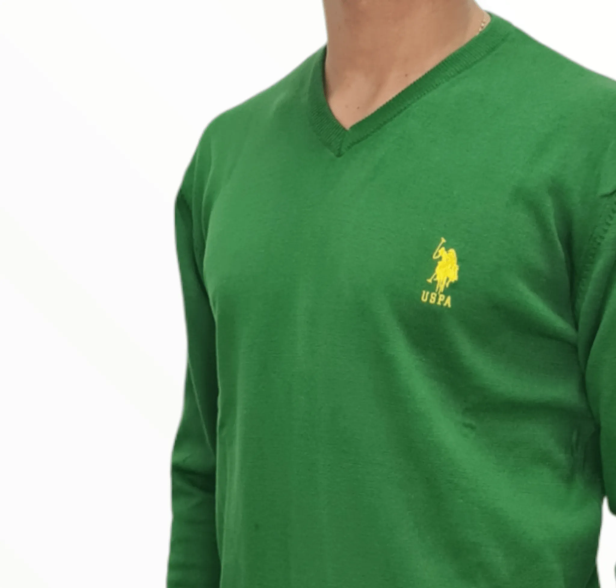 [Slim Fit] Men V-Collar Pullover USPA - Green