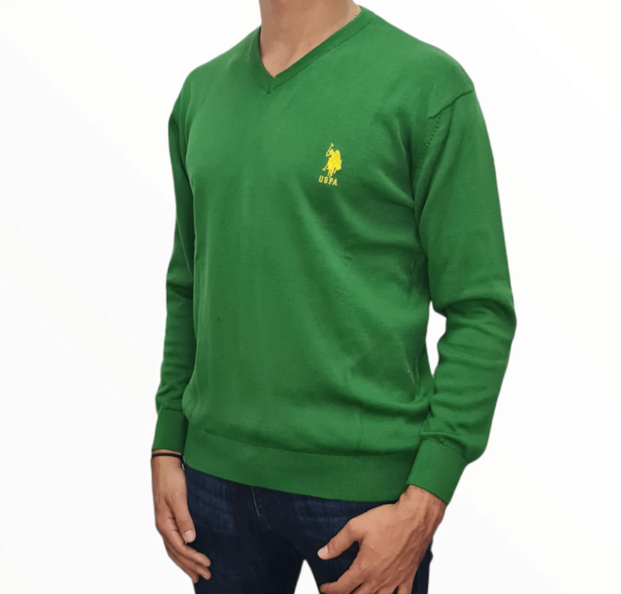 [Slim Fit] Men V-Collar Pullover USPA - Green