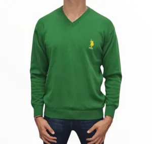 [Slim Fit] Men V-Collar Pullover USPA - Green