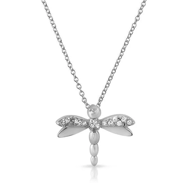 Sterling Silver Polished CZ Dragonfly Necklace