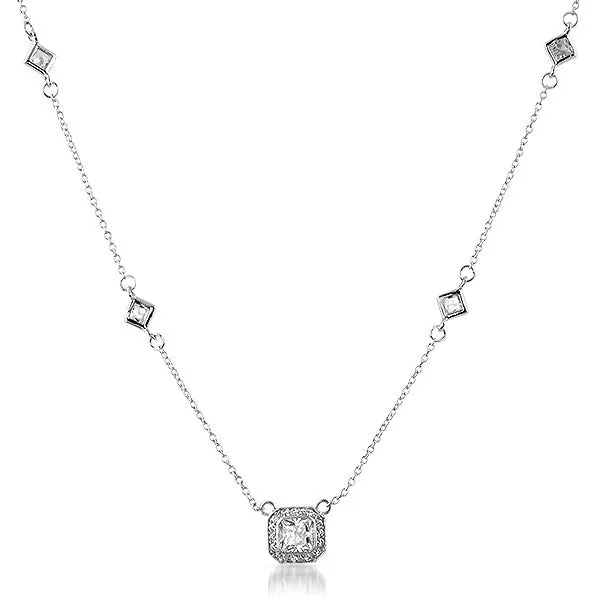 Sterling Silver Radiant Cut CZ by The Yards Necklace