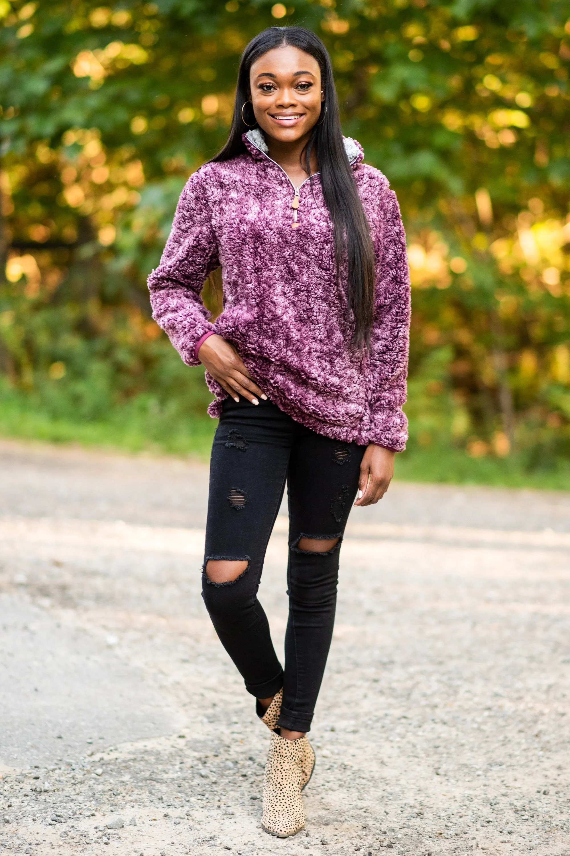 Tell Me Everything Wine Red Sherpa Pullover