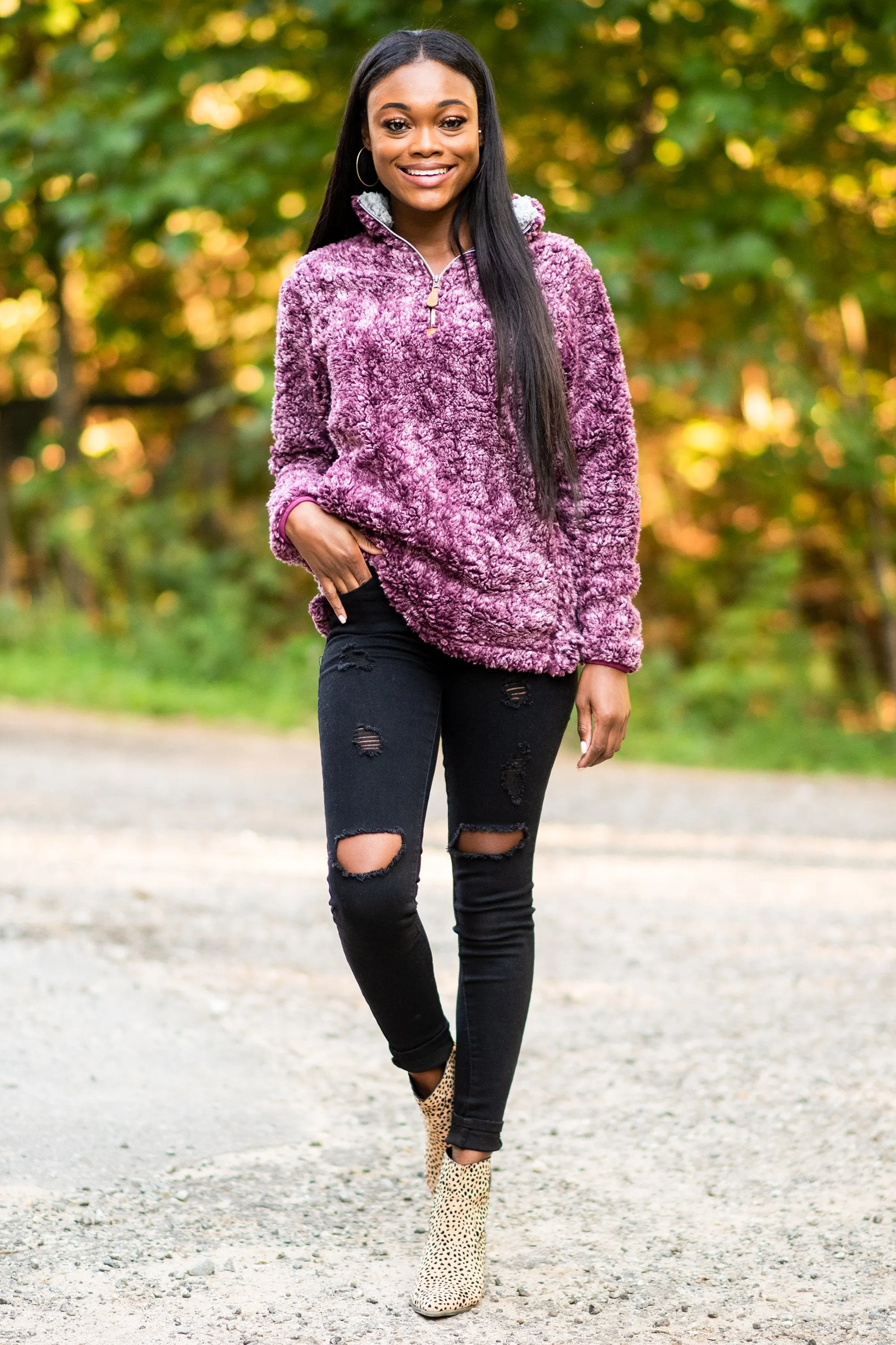 Tell Me Everything Wine Red Sherpa Pullover