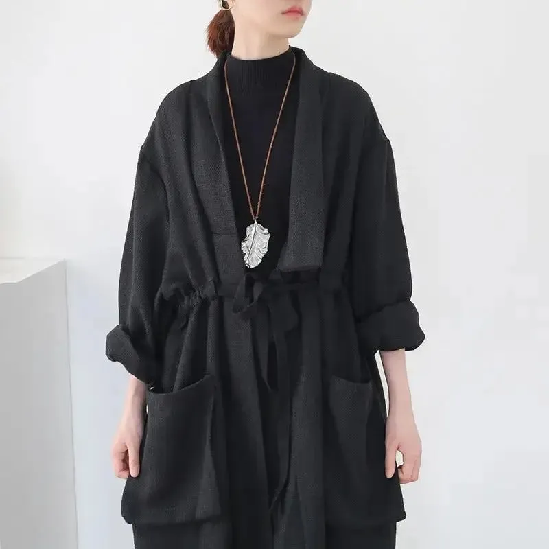 trench coat women Stylish Lace-Up Black Cotton Trench Coat