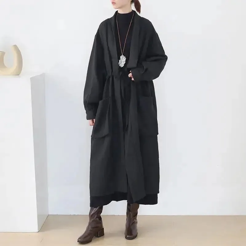 trench coat women Stylish Lace-Up Black Cotton Trench Coat