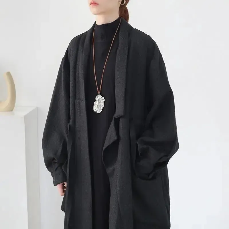 trench coat women Stylish Lace-Up Black Cotton Trench Coat
