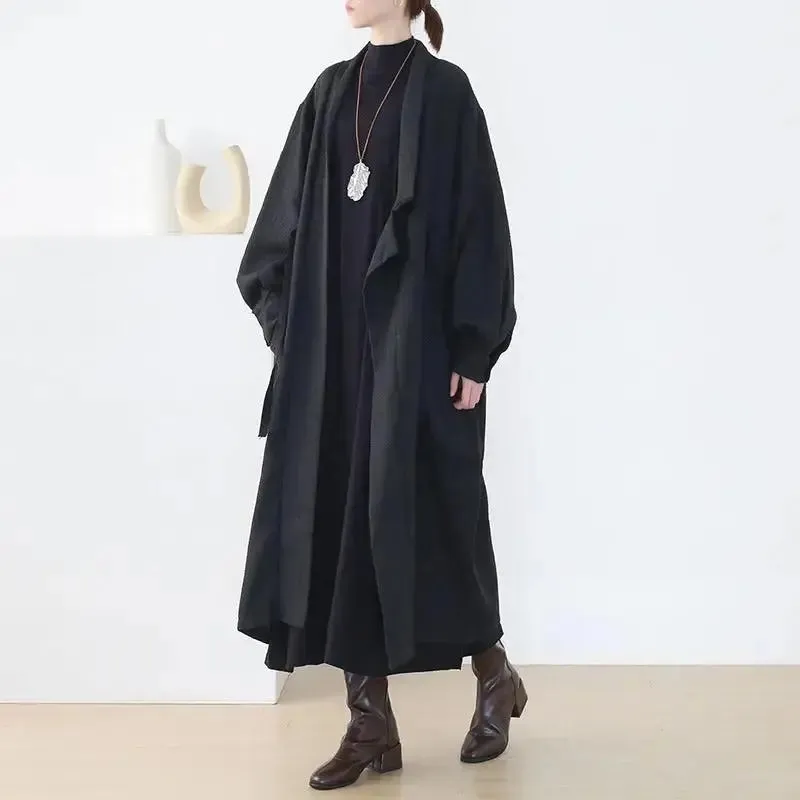 trench coat women Stylish Lace-Up Black Cotton Trench Coat