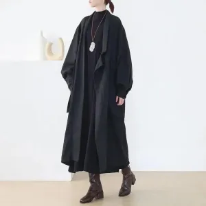 trench coat women Stylish Lace-Up Black Cotton Trench Coat