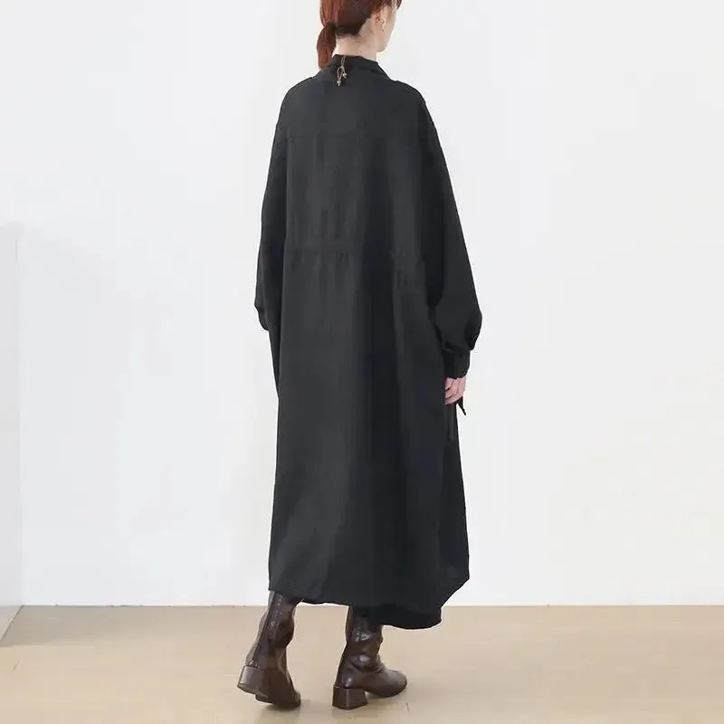 trench coat women Stylish Lace-Up Black Cotton Trench Coat