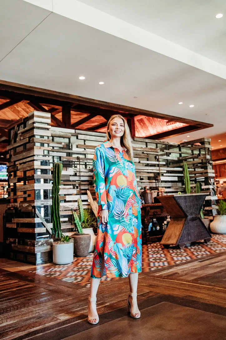 Tropical Shirt Midi Dress
