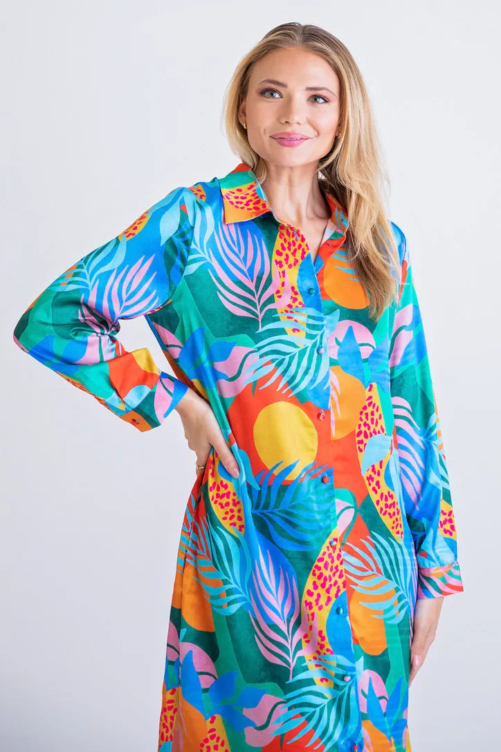 Tropical Shirt Midi Dress