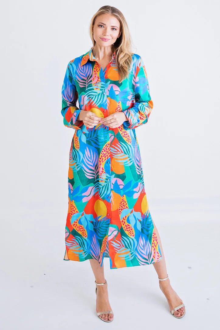 Tropical Shirt Midi Dress