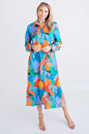 Tropical Shirt Midi Dress