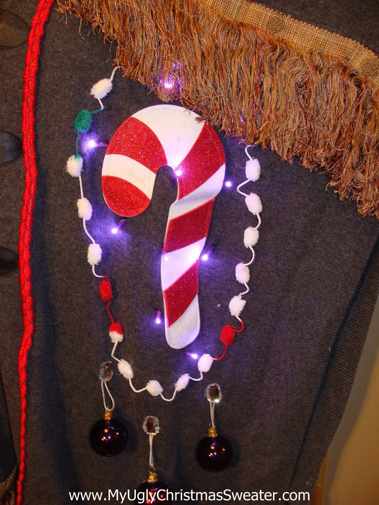 Ugly Christmas Sweater Party Holy Grail of Ugly Sweater Poncho with Lights & Massive Fringe Great Sweater Alternative for Mens XL, XXL or Mens XXXL  (z5)