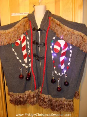 Ugly Christmas Sweater Party Holy Grail of Ugly Sweater Poncho with Lights & Massive Fringe Great Sweater Alternative for Mens XL, XXL or Mens XXXL  (z5)
