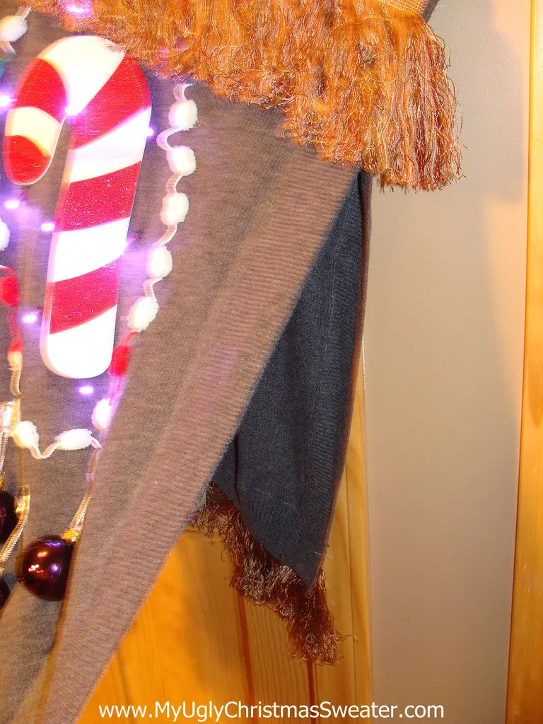 Ugly Christmas Sweater Party Holy Grail of Ugly Sweater Poncho with Lights & Massive Fringe Great Sweater Alternative for Mens XL, XXL or Mens XXXL  (z5)