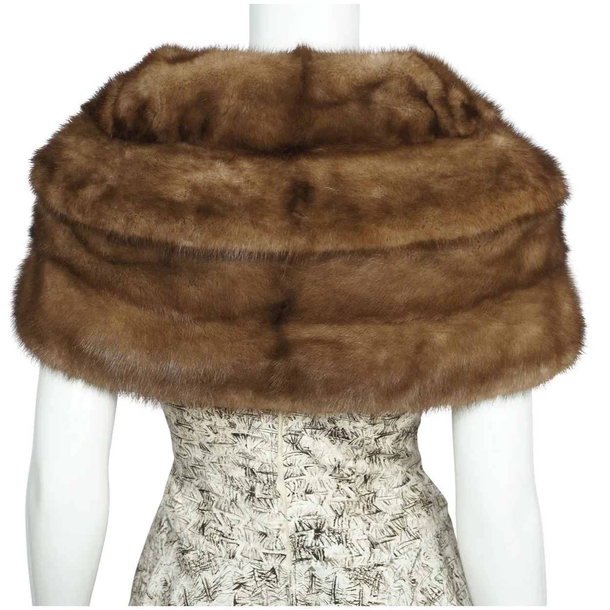Vintage 1950s 60s Mink Fur Stole Shrug w Ribbon Tie Closure Pastel Brown Size M
