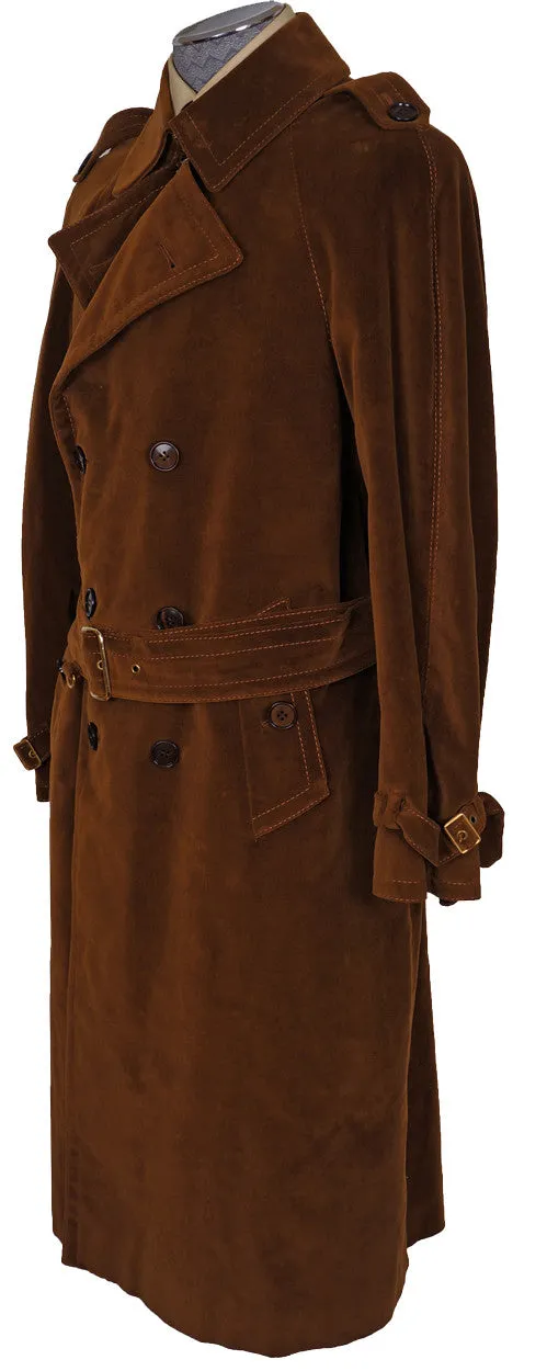 Vintage 70s Mens Mod Trench Coat Brown Velvet L