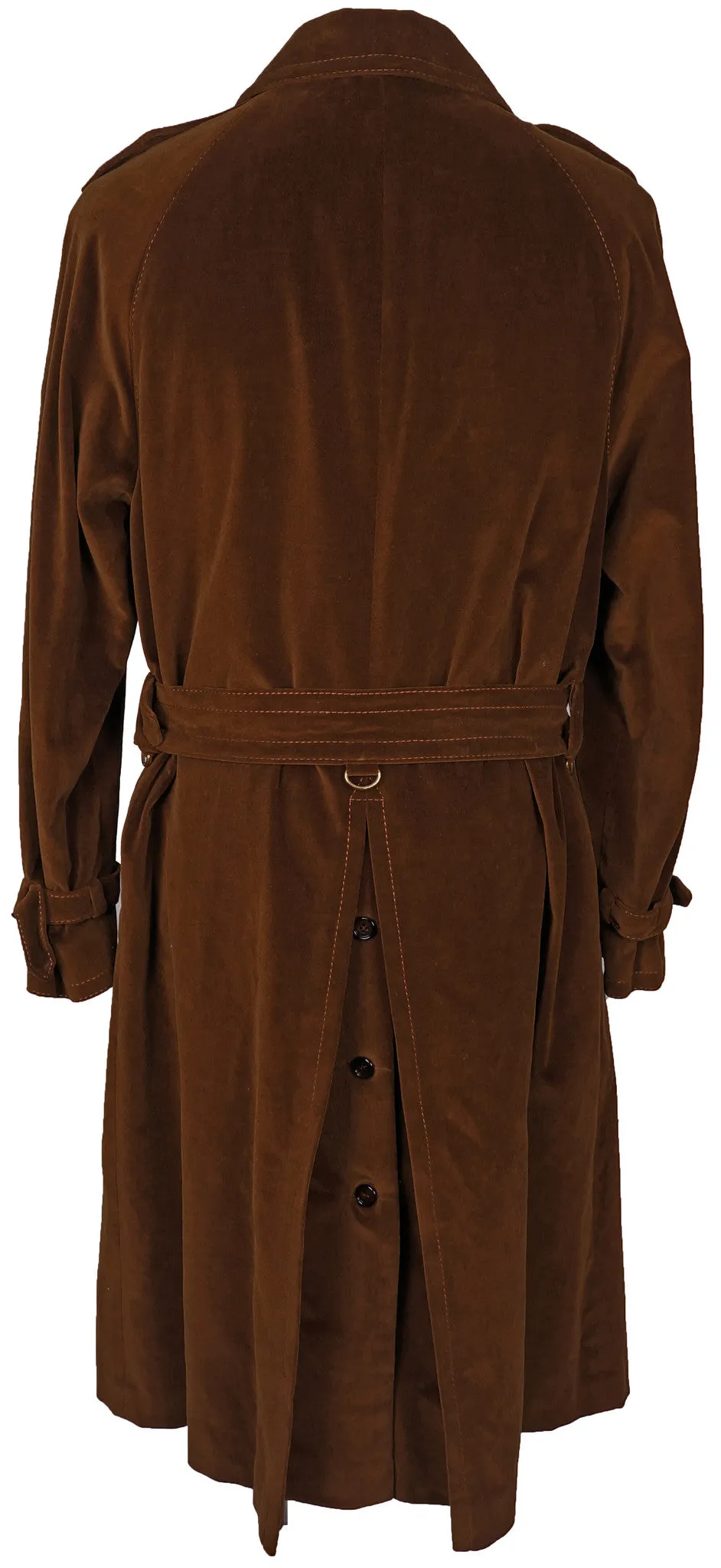 Vintage 70s Mens Mod Trench Coat Brown Velvet L