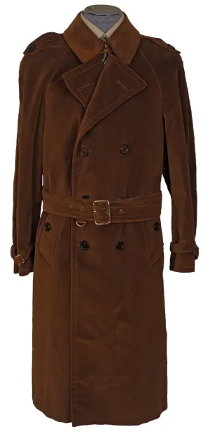 Vintage 70s Mens Mod Trench Coat Brown Velvet L