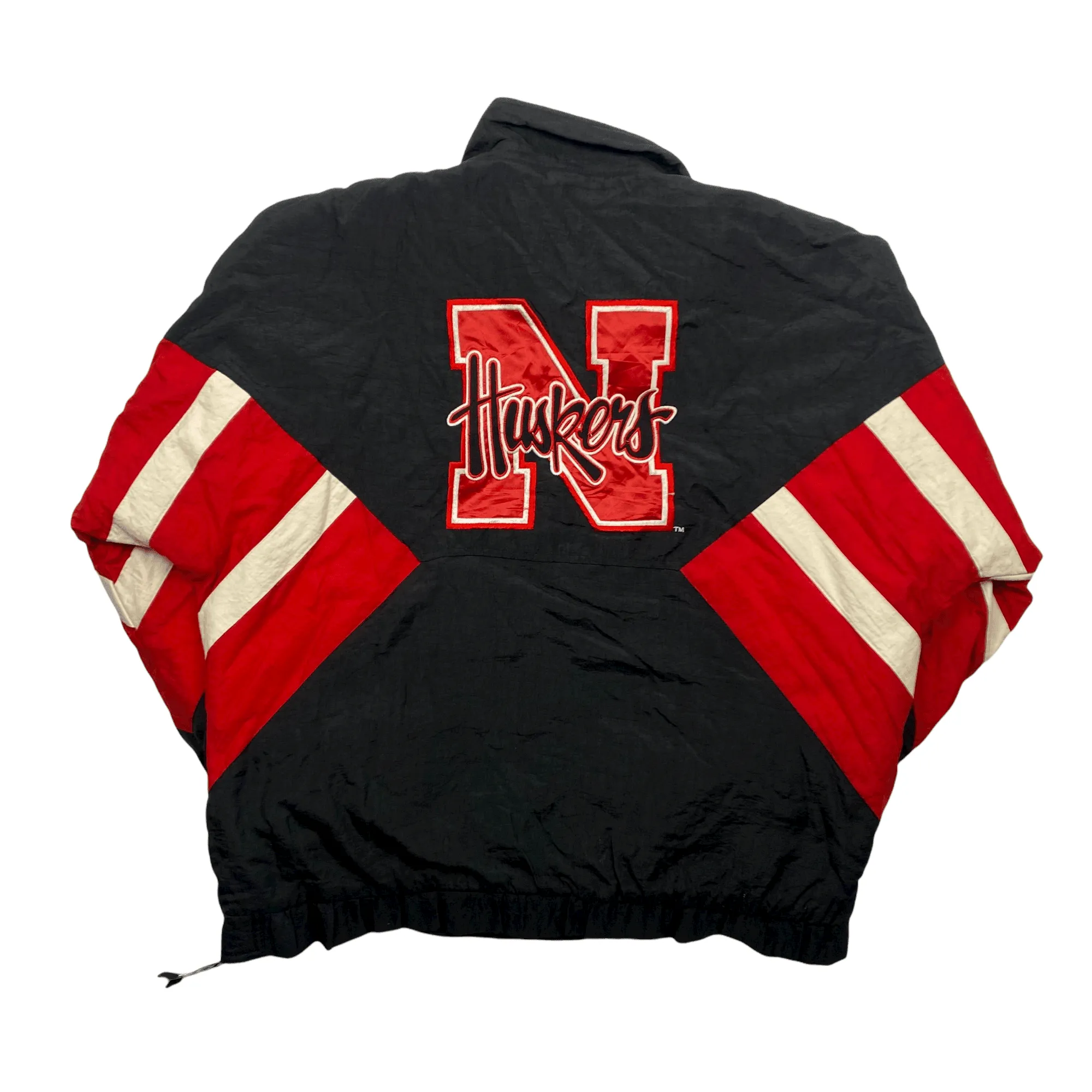 Vintage Black, Red   White Starter Nebraska USA Spell-Out Quarter Zip Coat - Extra Large