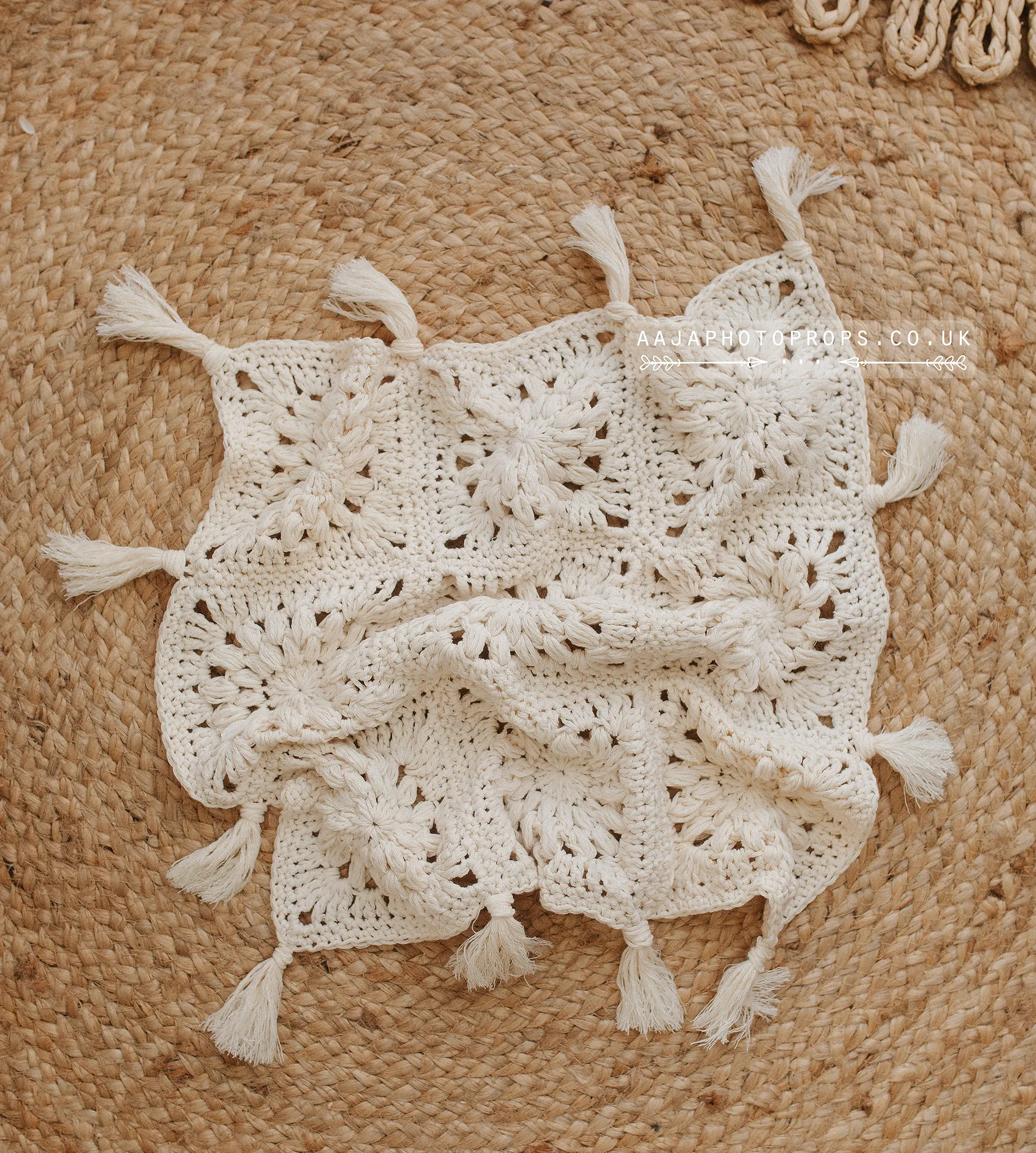 Vintage Style, Boho posing layer blanket, Hand crochet, cream, made to order