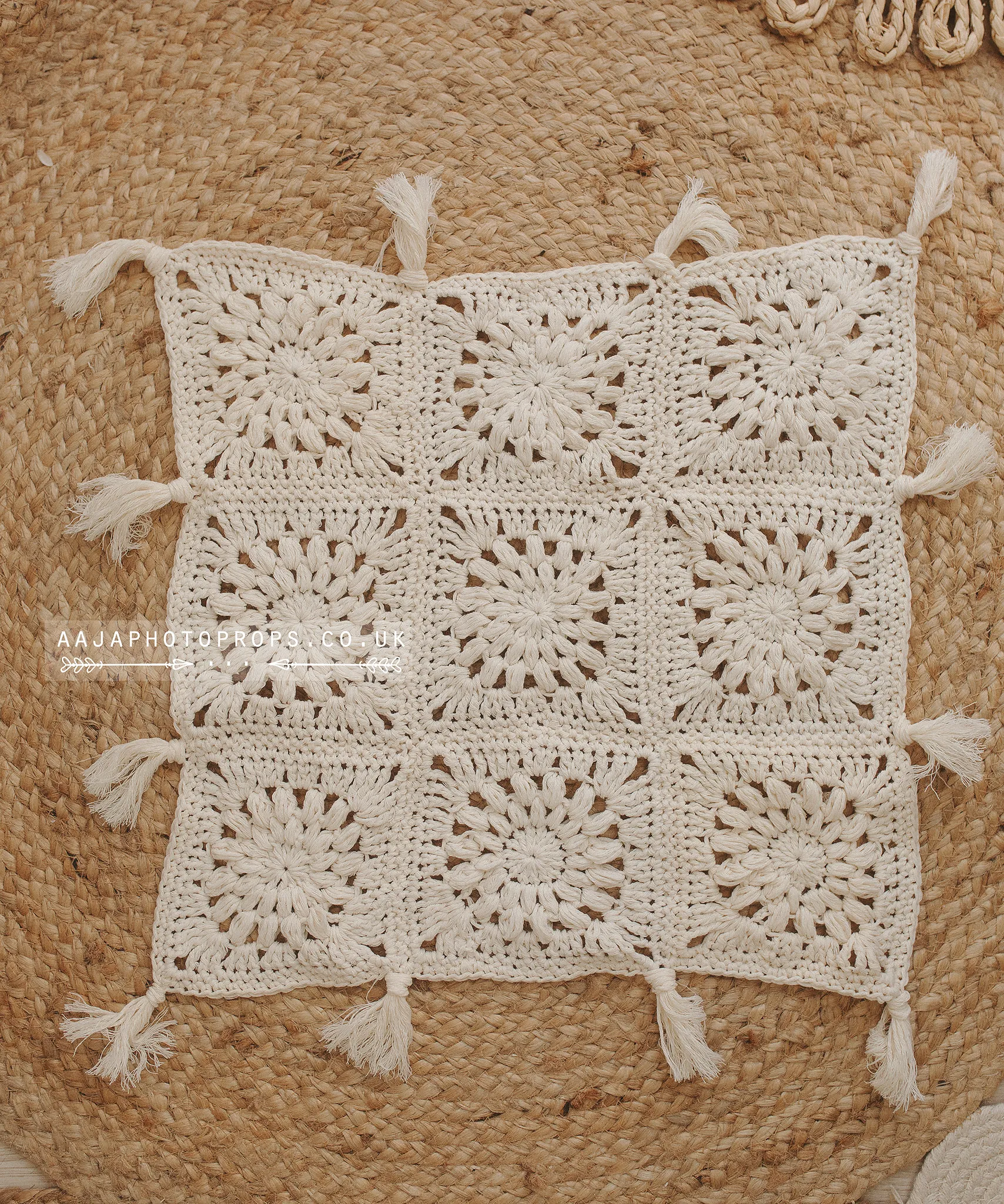 Vintage Style, Boho posing layer blanket, Hand crochet, cream, made to order