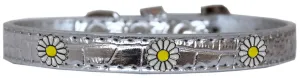 White Daisy Widget Croc Dog Collar Silver Size 10