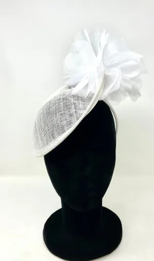 White Sinamay & Crin Flower Disc Hairband Fascinator