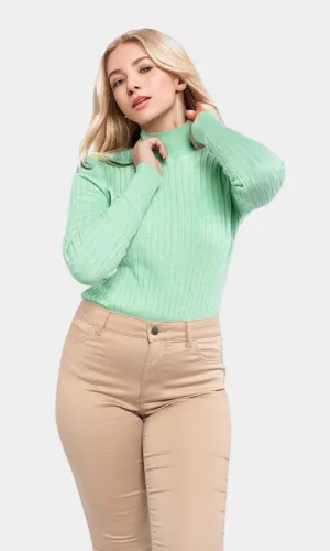 Women High Collar Pullover - Pistache
