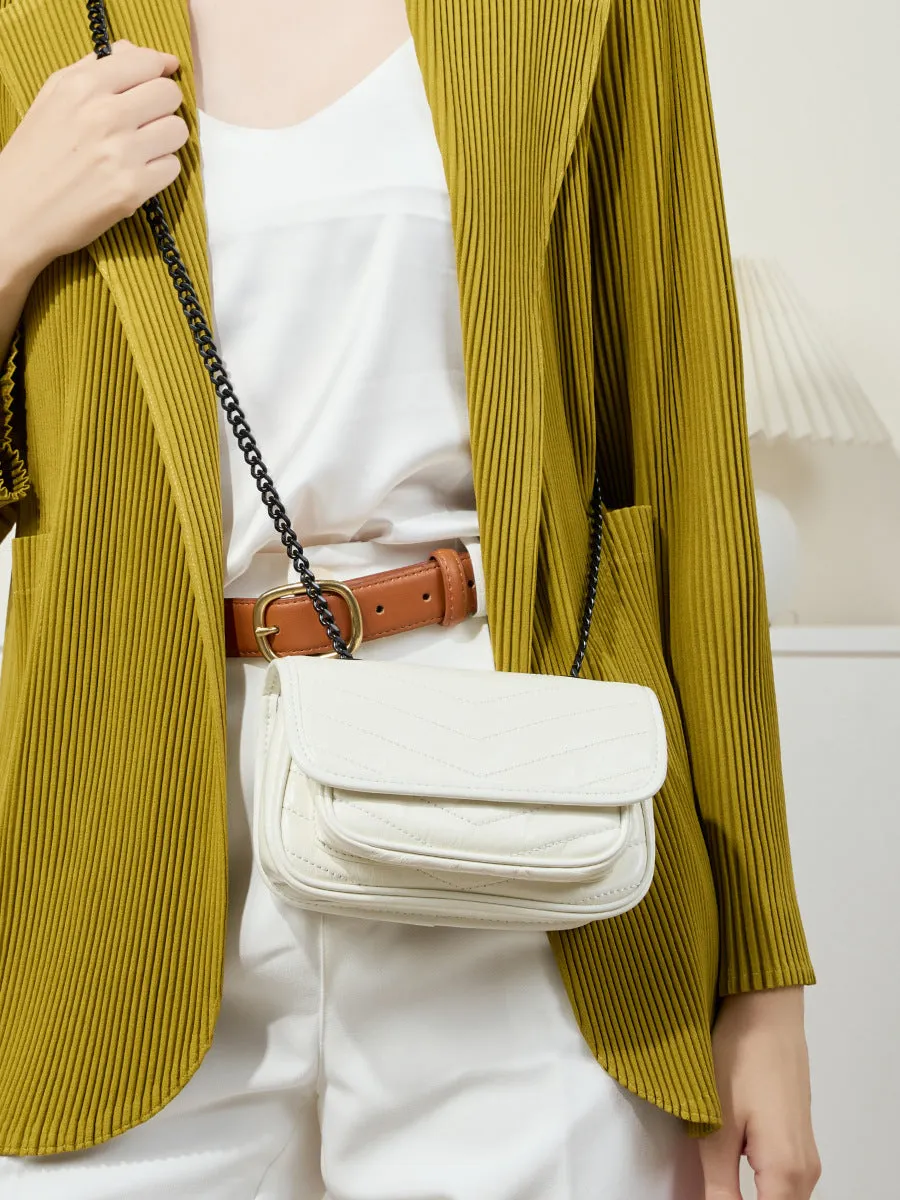 Women Minimalism Quilted Leather Mini Cross Body Bag